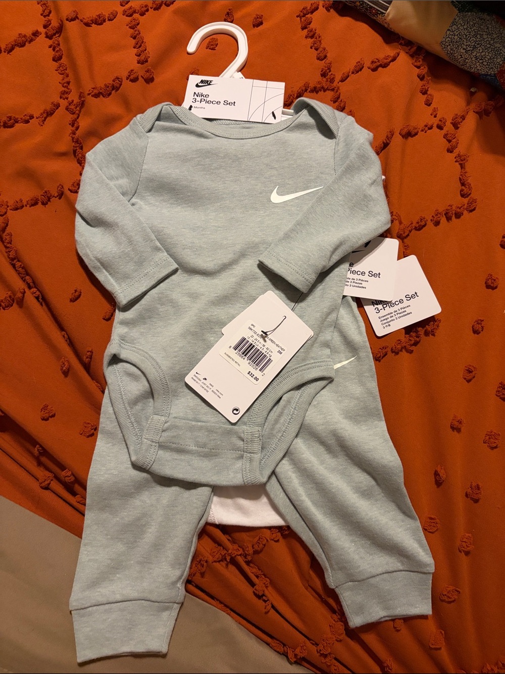 Nike Light Sage Baby One-Piece Bodysuit Set (3 pc set)